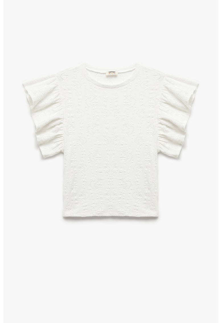 Tricou cu maneci scurte cu volane - Alb murdar