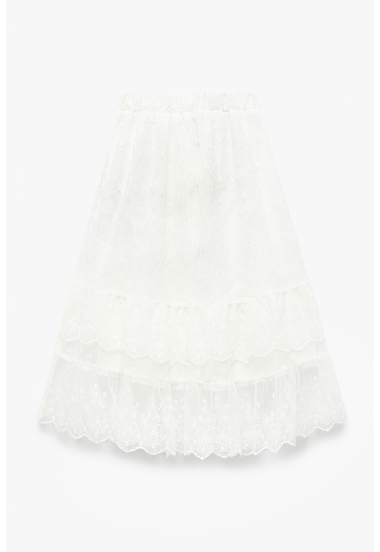 Fusta evazata cu broderie - Alb