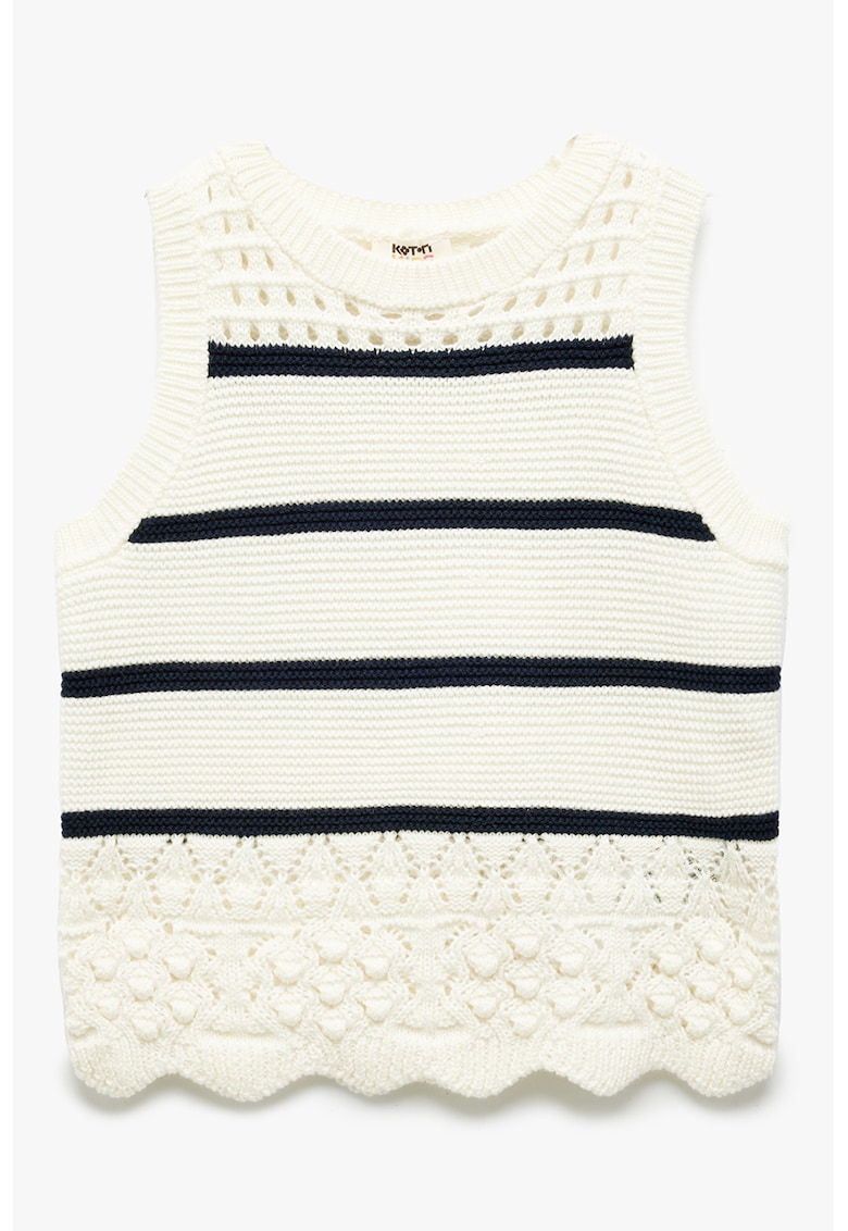 Top tricotat cu model in dungi si detaliu cu perforatii