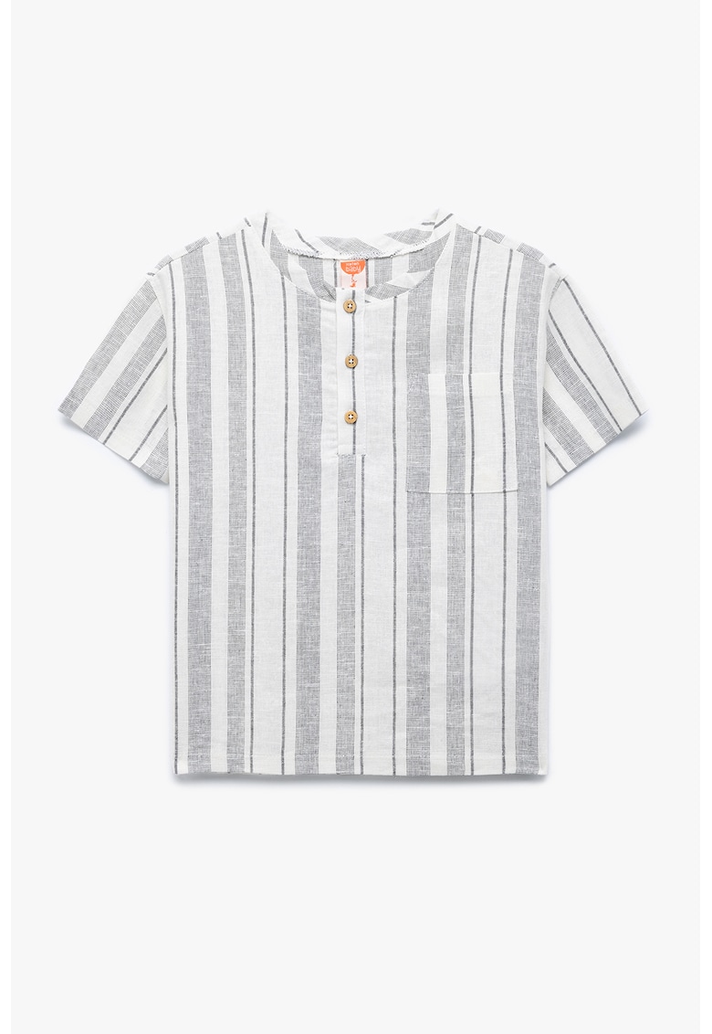 Tricou din amestec de in cu buzunar pe piept