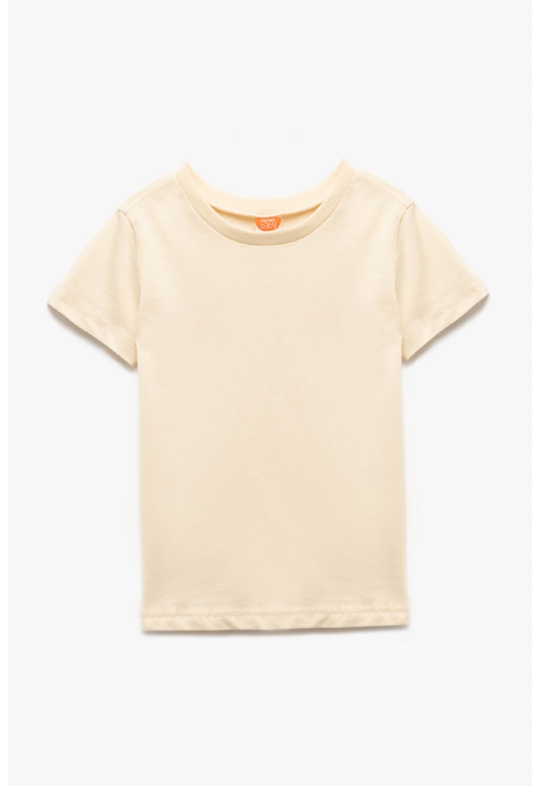 Tricou de bumbac cu decolteu la baza gatului - Galben pal