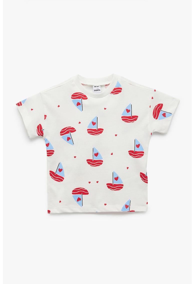 Tricou cu model grafic - Rosu/Alb/Albastru lavanda