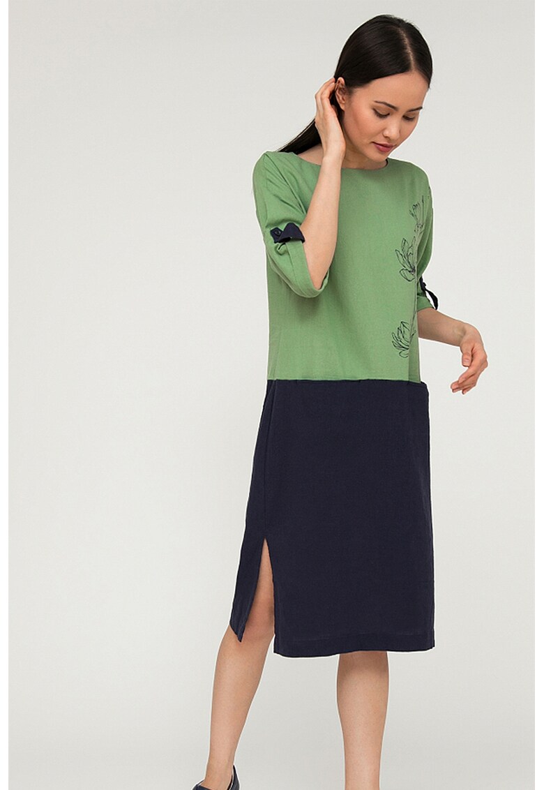 Rochie din amestec de in cu model colorblock