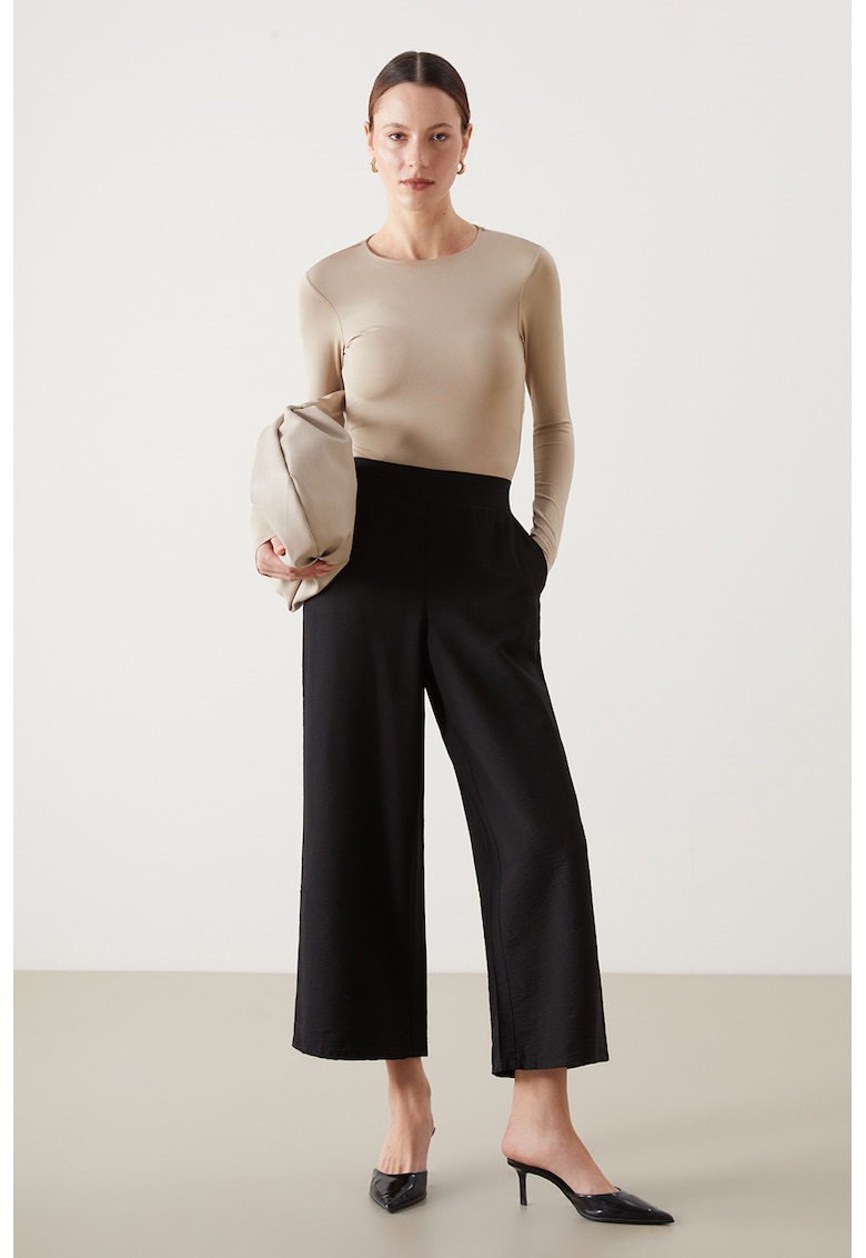 Pantaloni crop cu talie inalta - Negru