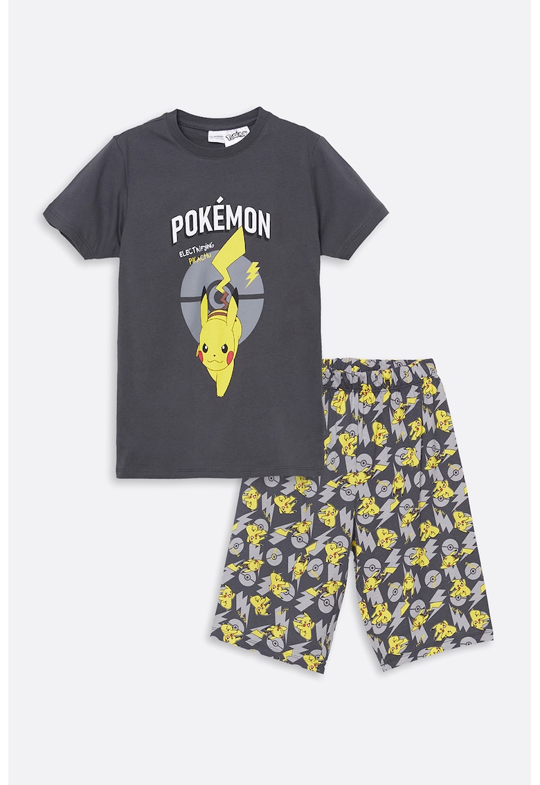 Pijama scurta cu imprimeu cu Pokemon Pikachu