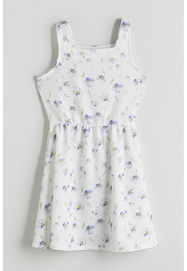 Rochie fara maneci cu model floral si decolteu patrat