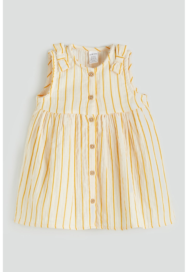 Rochie fara maneci cu model in dungi si nasturi