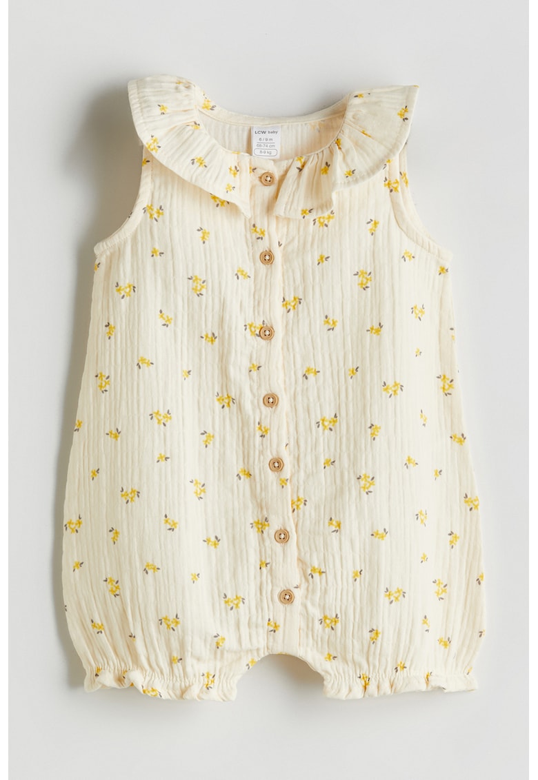 Salopeta scurta cu model floral si garnituri cu volane