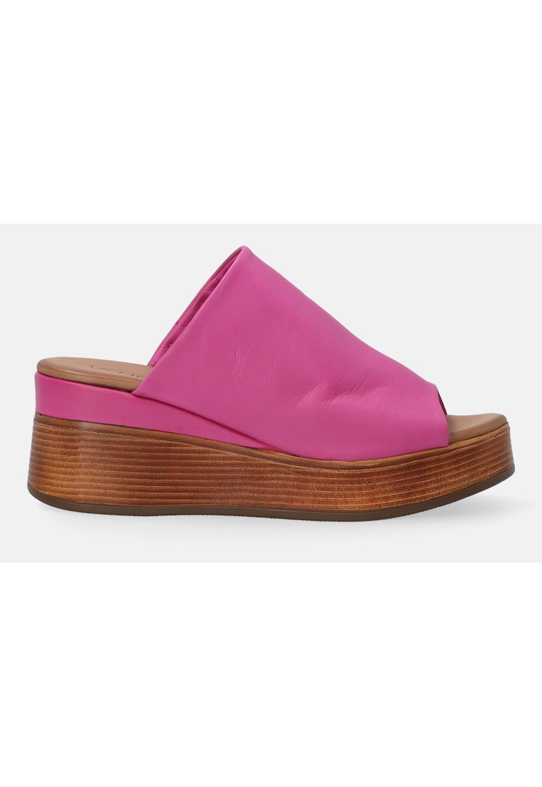 Papuci wedge de piele cu imprimeu uni