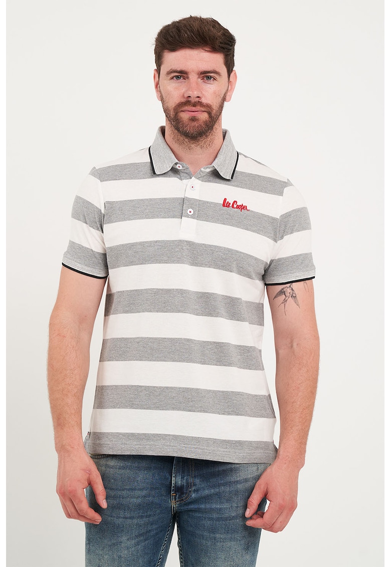 Tricou polo de bumbac cu model in dungi