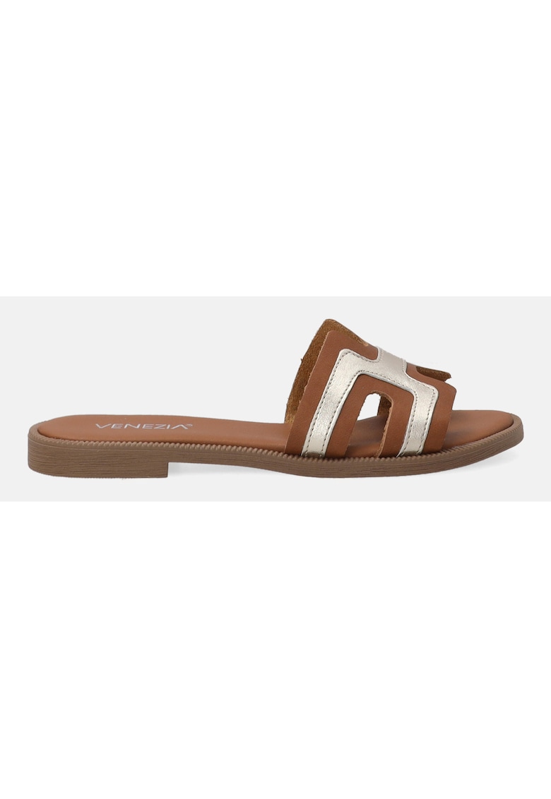 Papuci din piele cu design contrastant