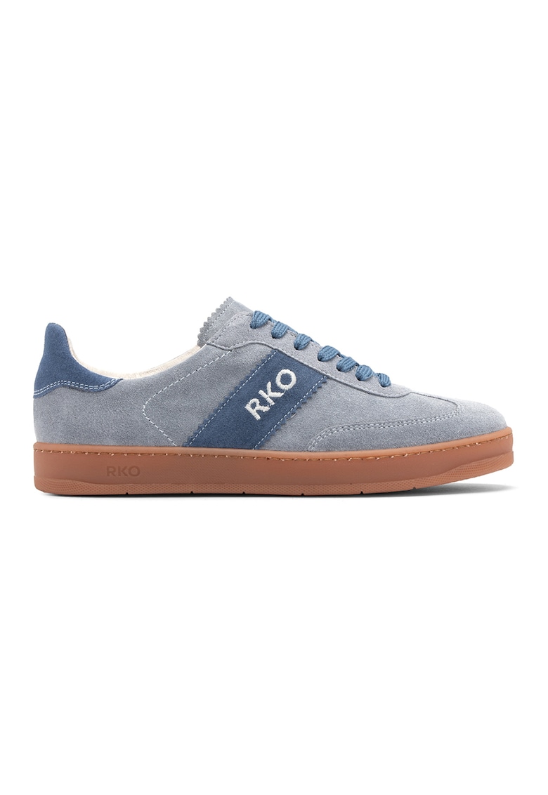 Pantofi sport de piele cu logo - Gri deschis/Albastru prafuit
