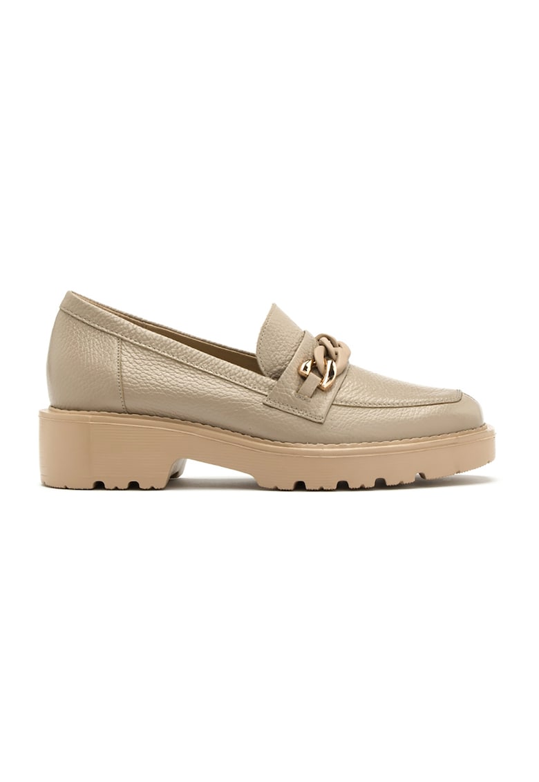 Pantofi loafer de piele cu detalii lant - Maro nisip