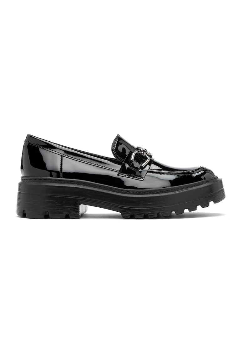Pantofi loafer cu toc masiv - Negru/Argintiu