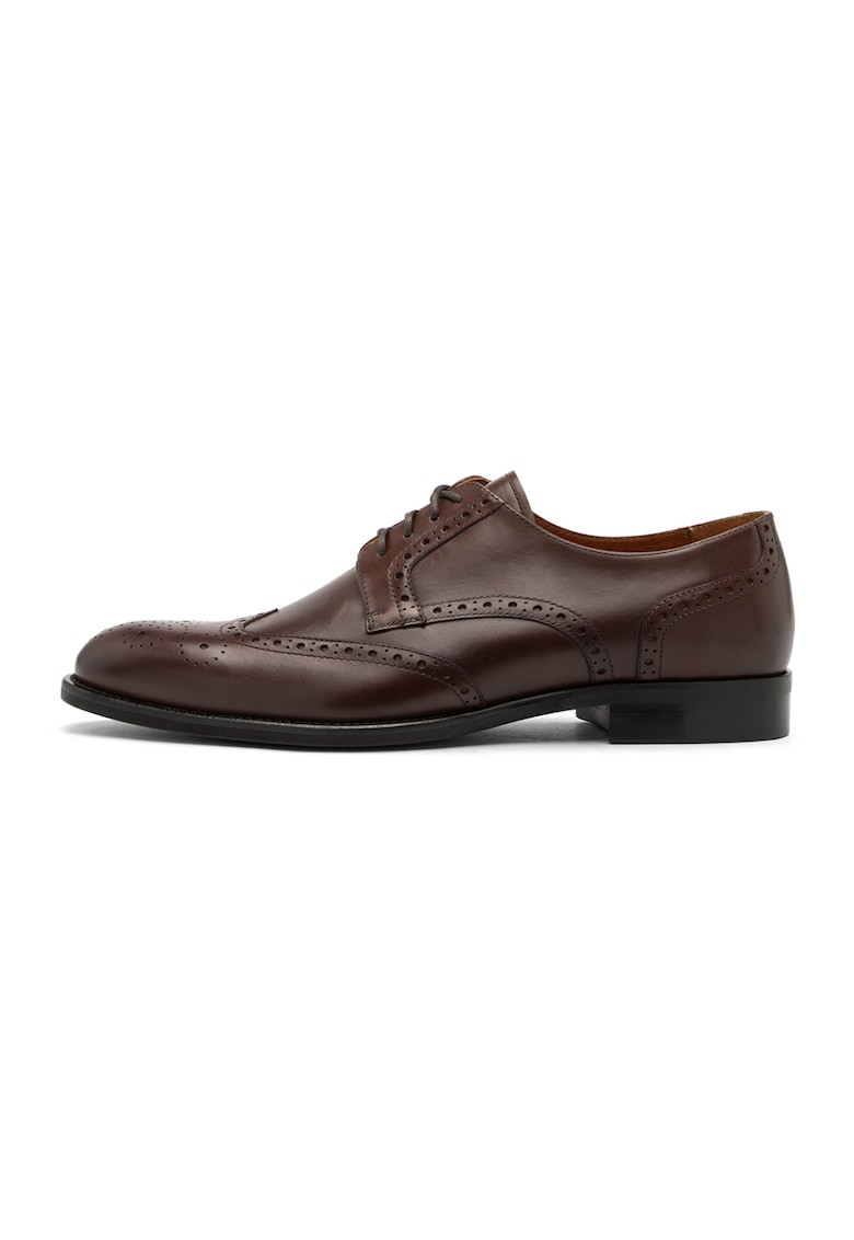 Pantofi de piele cu perforatii - Maro