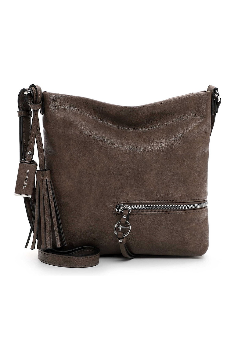 Geanta de piele ecologica cu bareta de umar si detaliu canaf