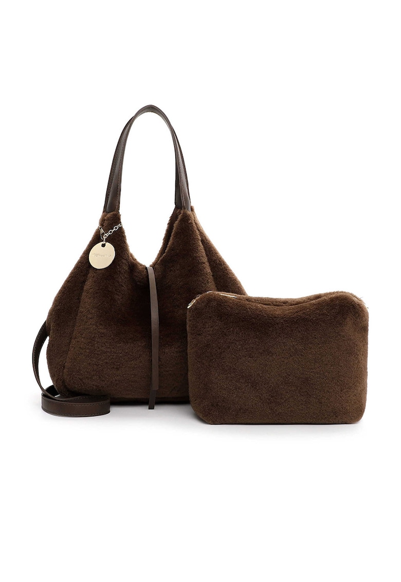 Geanta de umar pufoasa cu etui detasabil - Maro