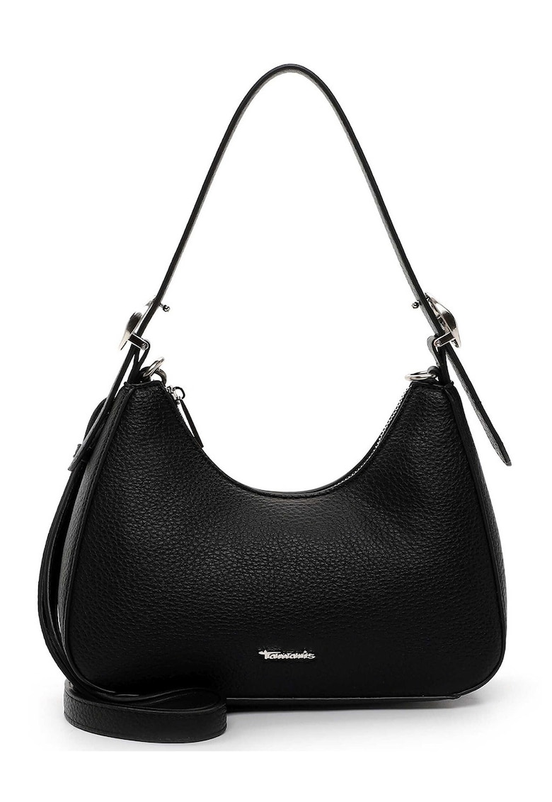 Geanta din piele ecologica cu bareta de umar si logo metalic discret - Negru