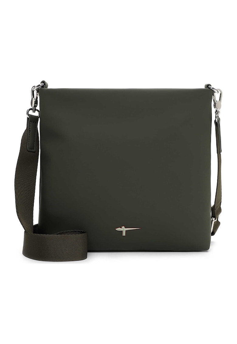 Geanta de piele ecologica cu bareta de umar si buzunar exterior cu fermoar