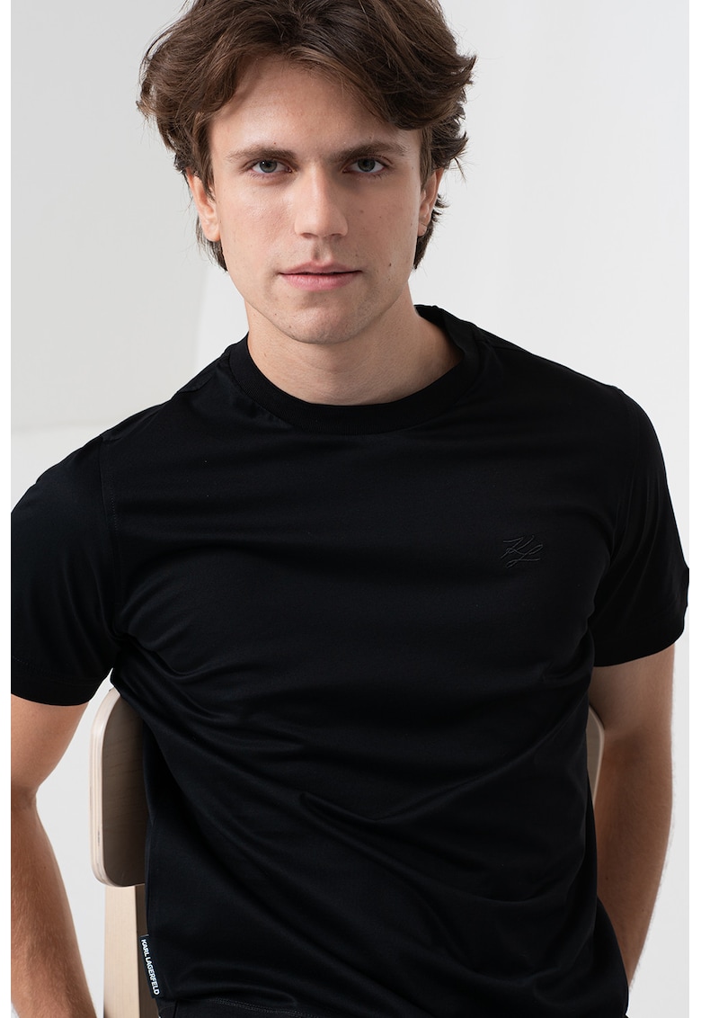 Tricou uni din bumbac cu decolteu la baza gatului