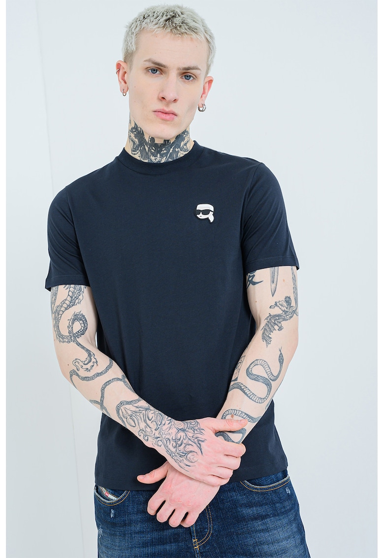 Tricou din bumbac cu logo pe piept - Albastru ultramarin