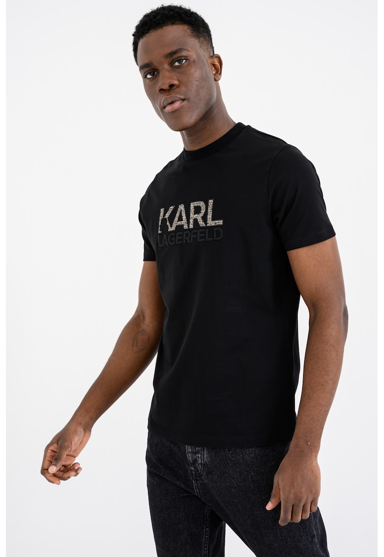 Tricou din bumbac cu logo - Maro deschis/Negru