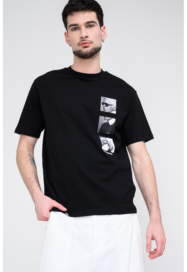 Tricou din bumbac cu imprimeu foto - Negru