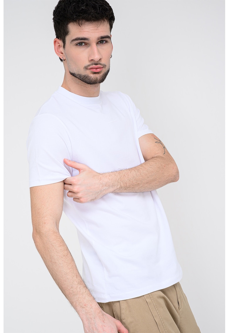 Tricou cu decolteu la baza gatului si detaliu logo - Alb