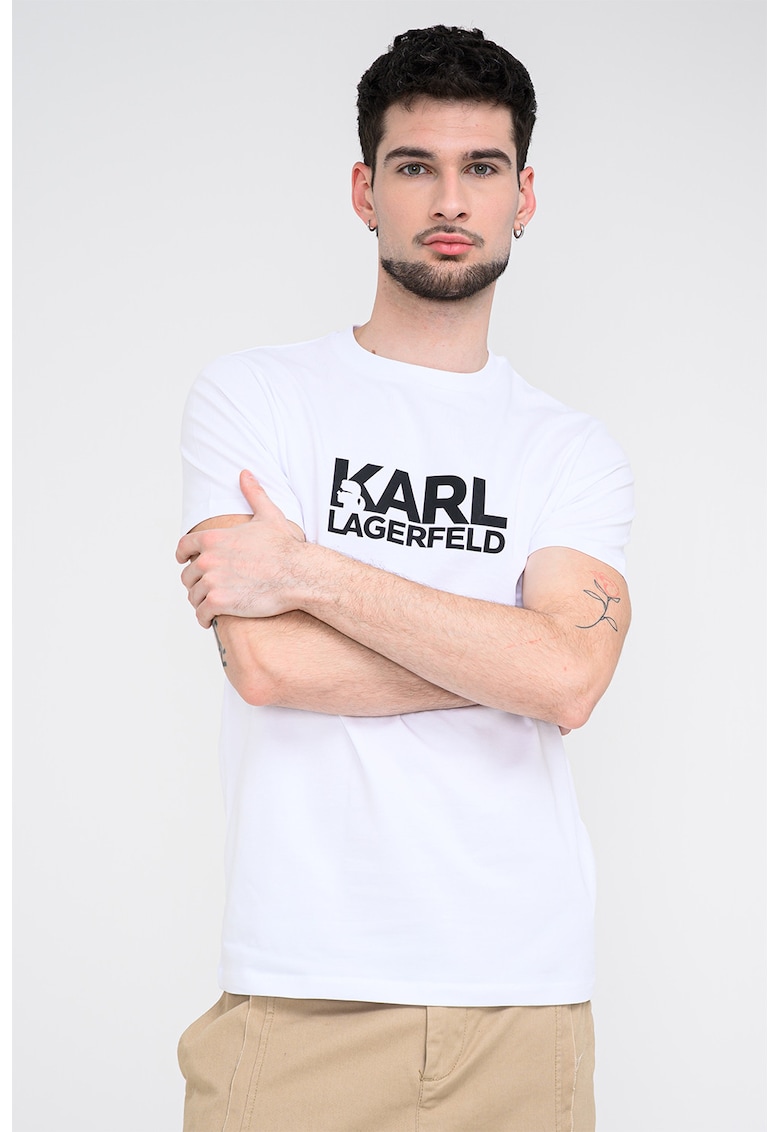 Tricou cu decolteu la baza gatului si logo - Alb