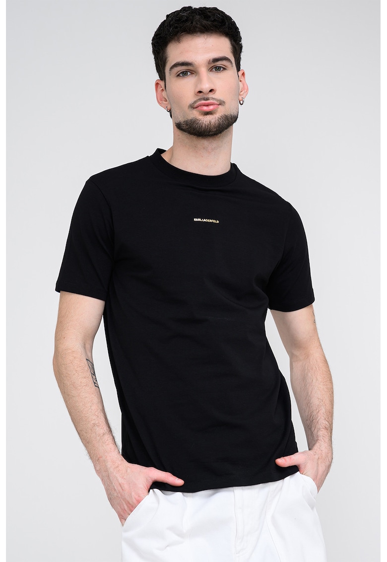 Tricou cu decolteu la baza gatului si detaliu logo - Auriu/Negru