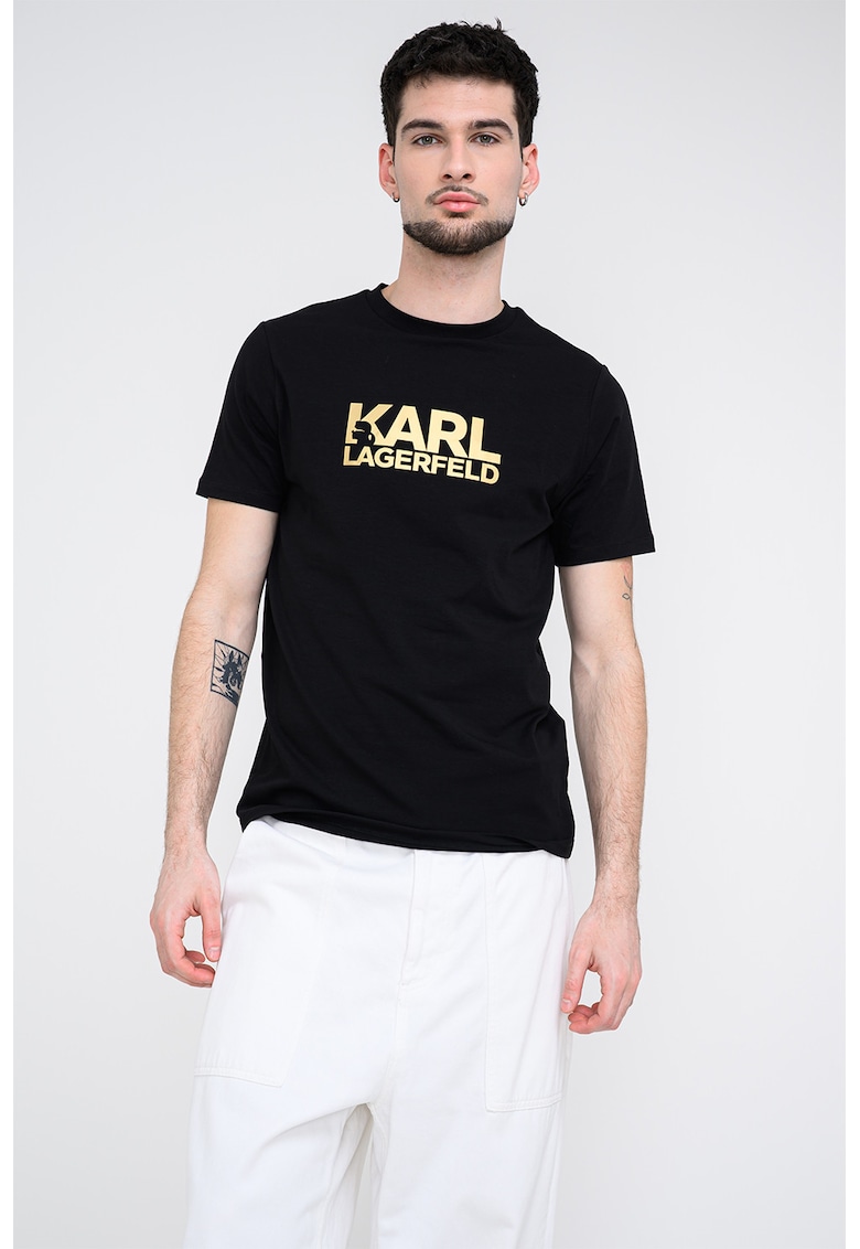 Tricou cu decolteu la baza gatului si logo - Auriu/Negru