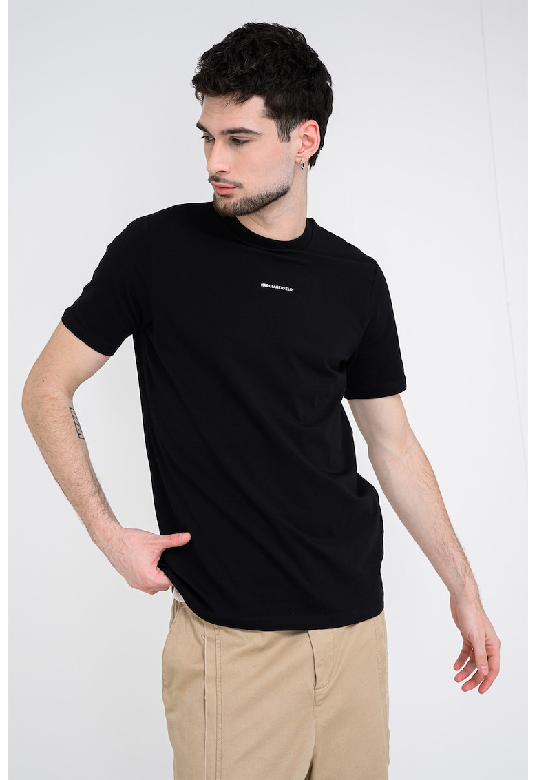 Tricou cu decolteu la baza gatului si detaliu logo - Negru/Argintiu