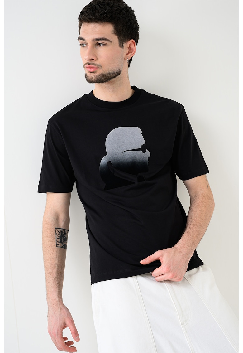 Tricou din bumbac cu imprimeu logo - Negru/Gri cenusiu