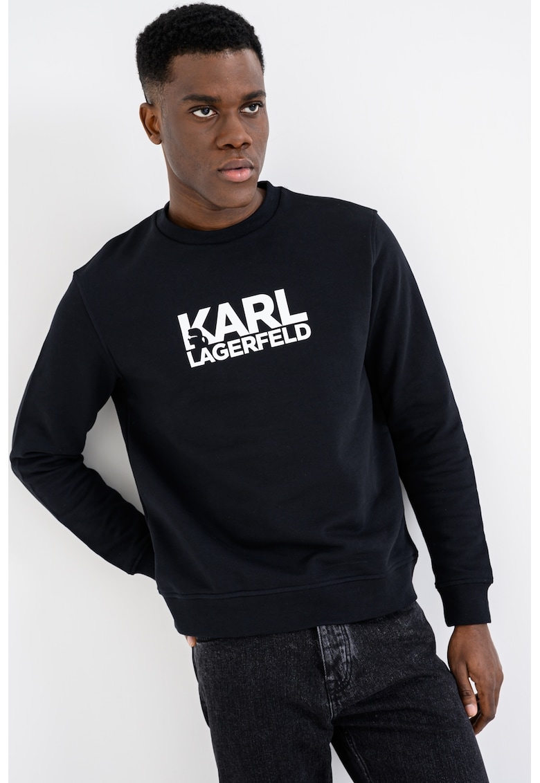 Bluza de trening cu imprimeu logo si decolteu la baza gatului - Alb/Albastru ultramarin