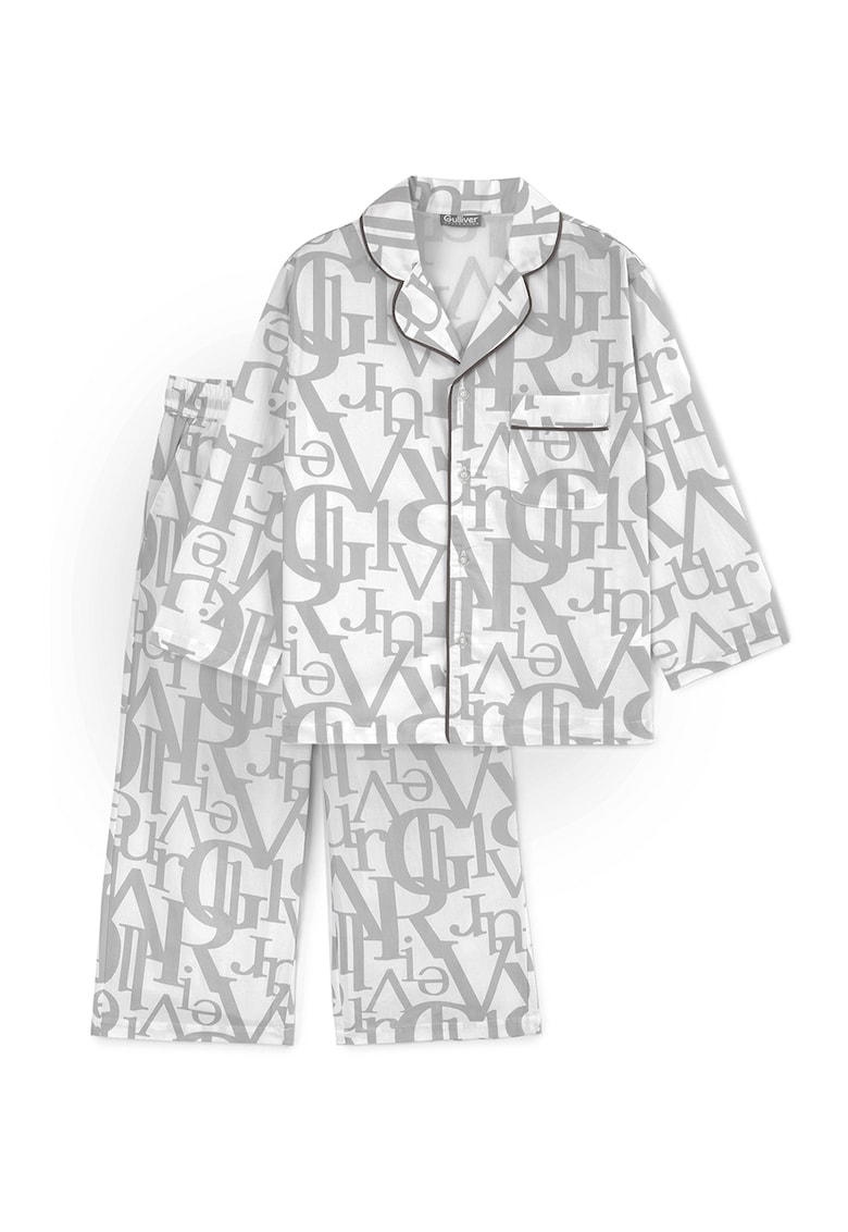 Pijama lunga din bumbac cu model logo