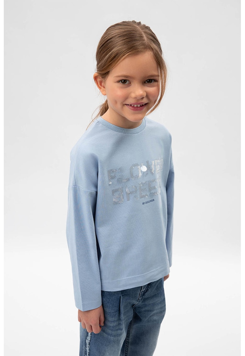 Bluza cu maneci cazute si aplicatii cu paiete