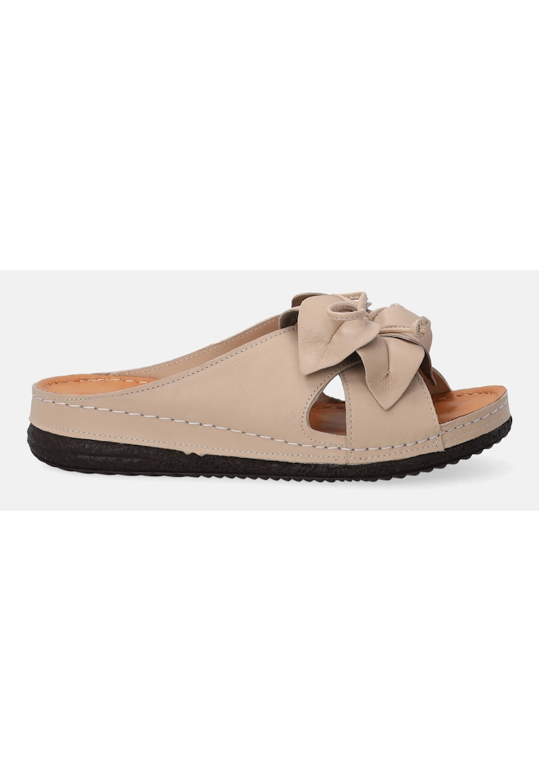 Slapi din piele cu detaliu in forma de floare