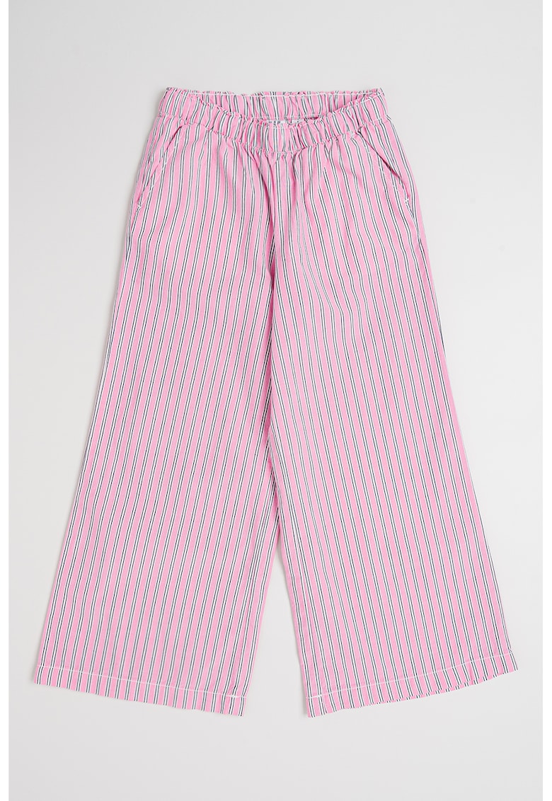 Pantaloni de bumbac cu dungi - Alb/Negru/Roz pastel