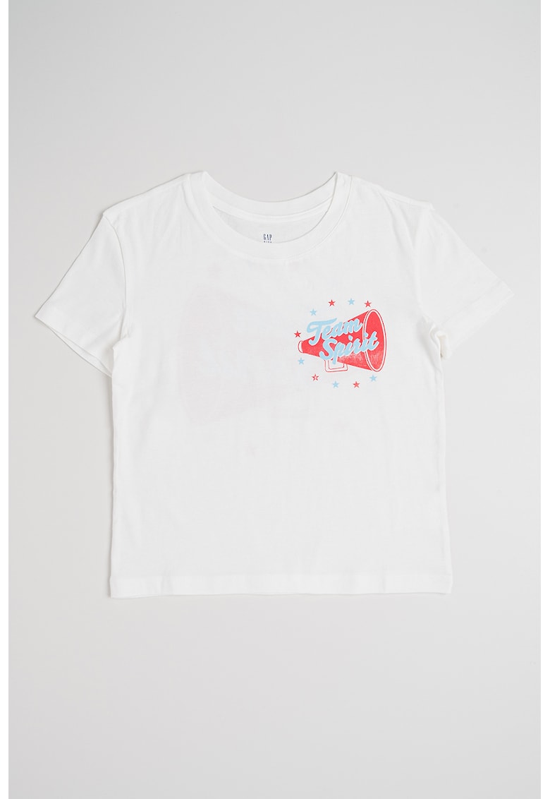 Tricou cu decolteu la baza gatului - cu imprimeu - Rosu/Alb/Albastru deschis