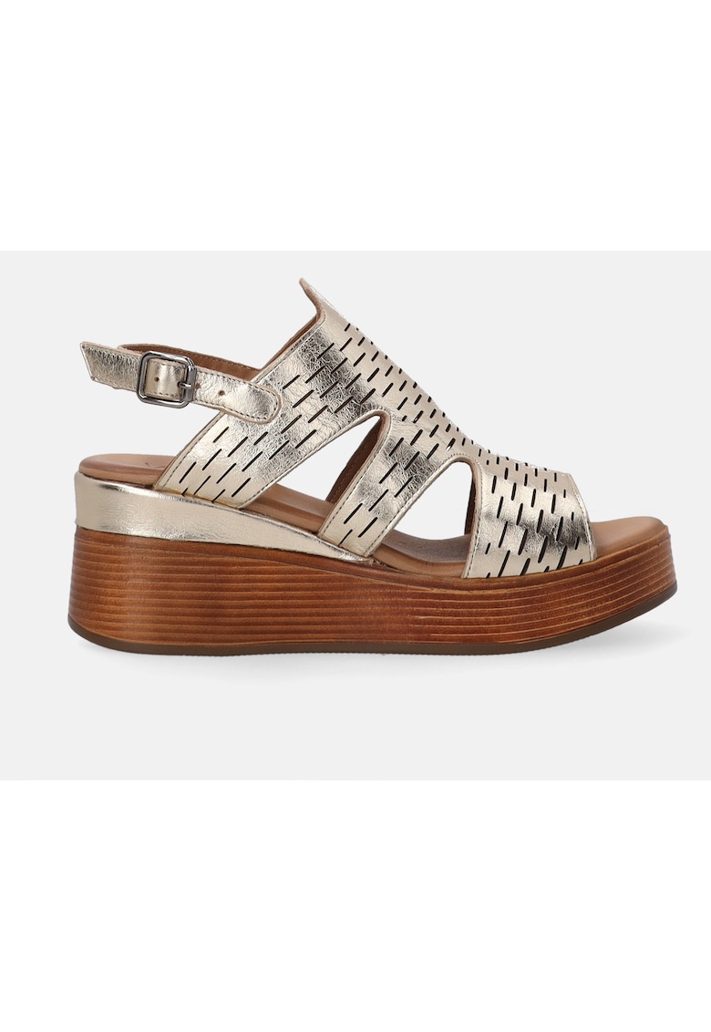 Sandale din piele cu decupaje si aspect metalic