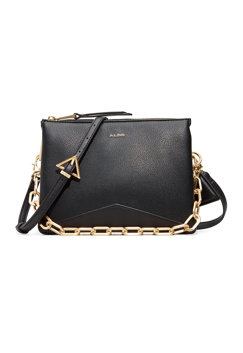 Geanta din piele ecologica cu bareta de umar si logo metalic Lilsoft