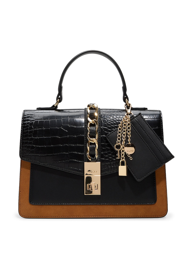 Geanta crossbody din piele ecologica cu clapa Caiillaa - Negru/Bej