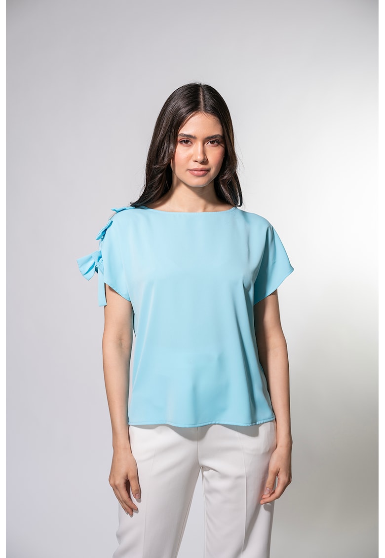 Bluza din satin cu funde decorative Monica - Albastru glaciar
