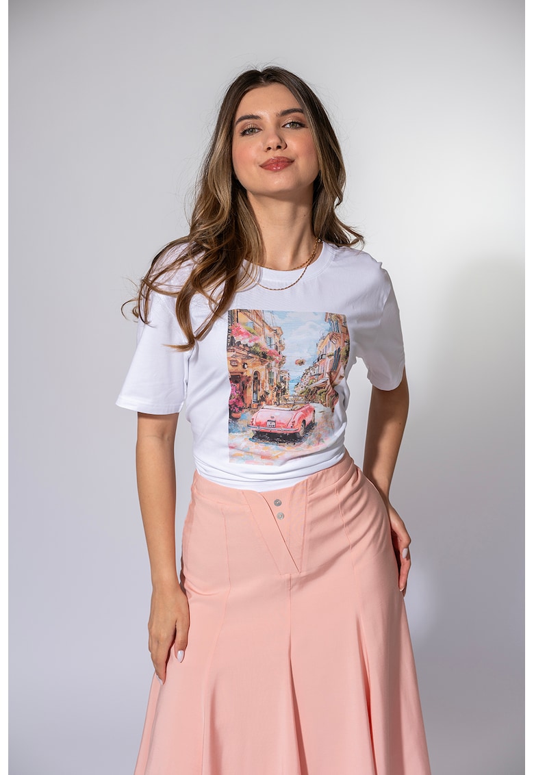 Tricou din amestec de bumbac cu imprimeu - Alb