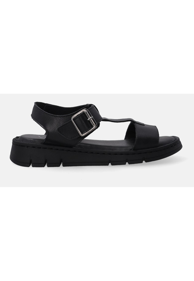 Sandale wedge din piele cu catarama