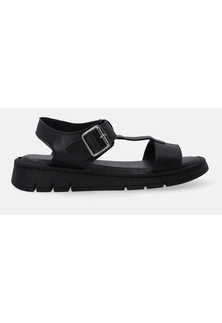 Sandale wedge din piele cu catarama
