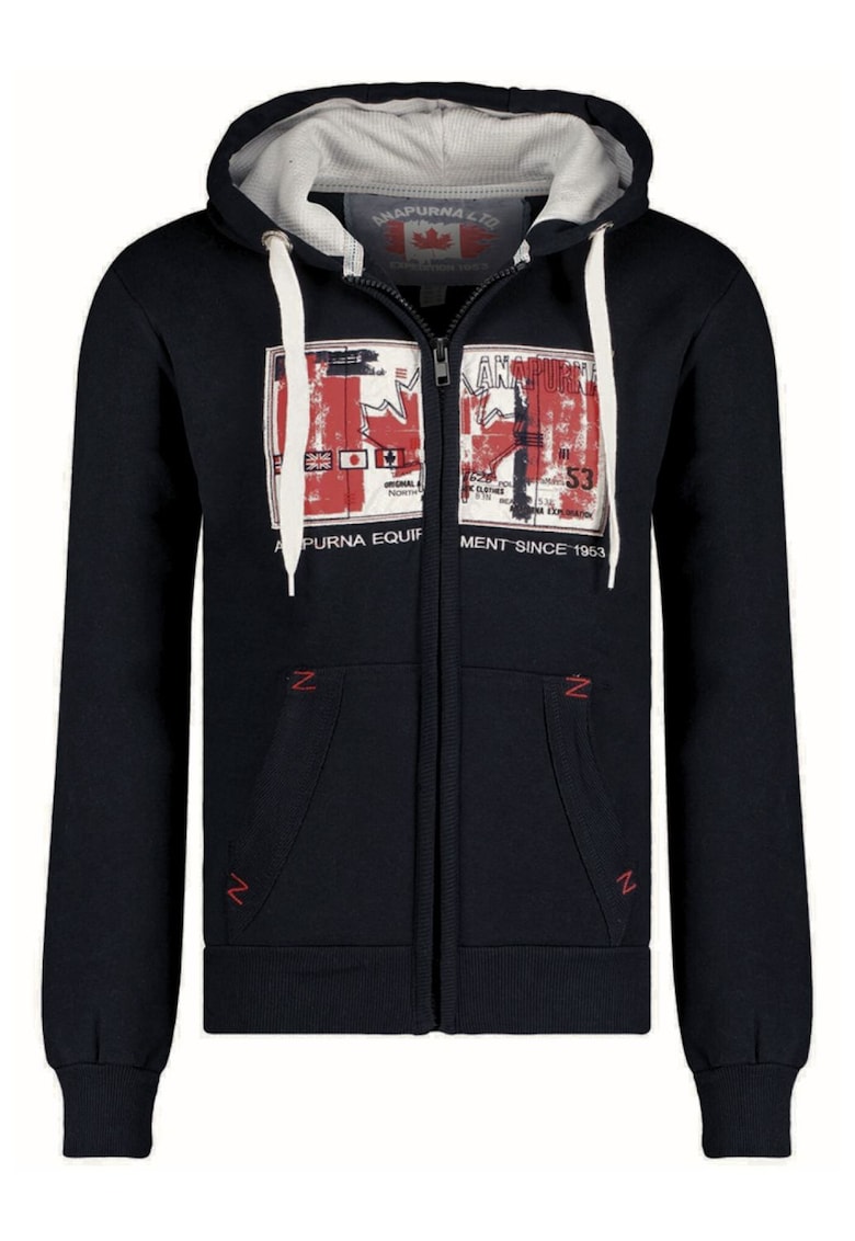 Hanorac cu buzunare oblice si imprimeu logo -