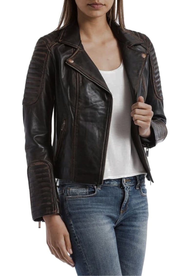 Jacheta din piele cu aspect decolorat