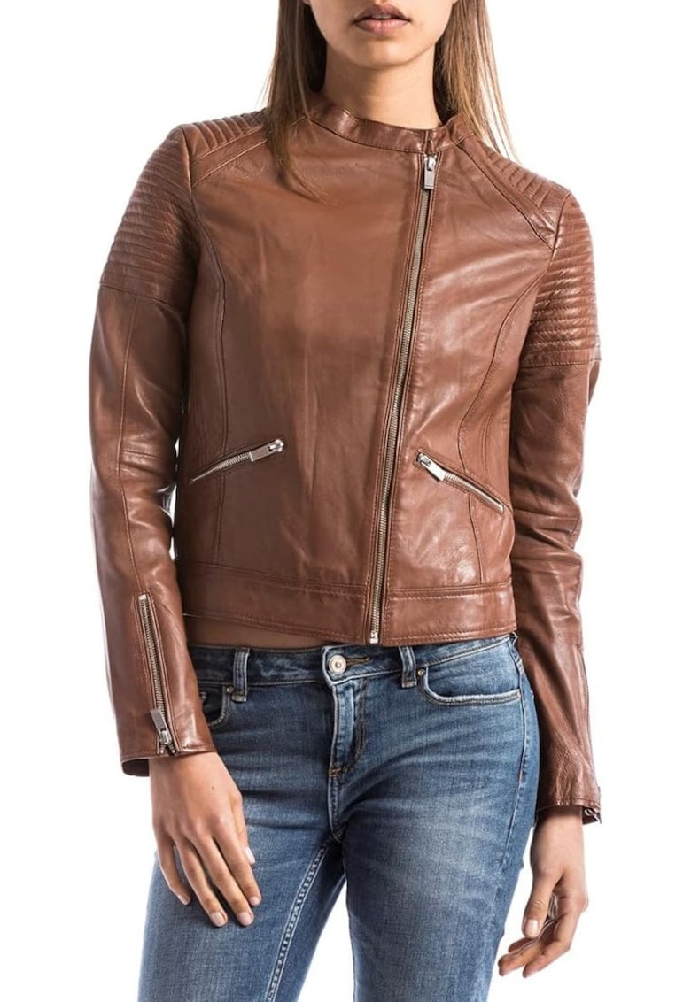 Jacheta de piele cu buzunare multiple -