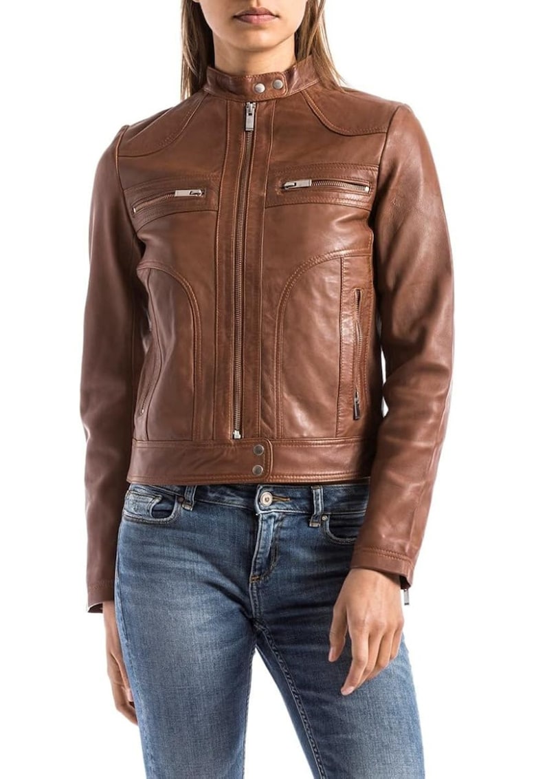 Jacheta de piele uni -